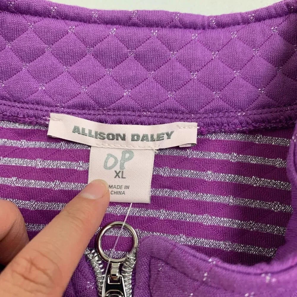 Allison Daley Quilted Vest Womens XS Extra Small Purple Sparkly Full Zip Pockets